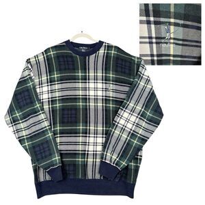 VTG Nautica Fleece Pullover Sweater Men XL Plaid 90s Sweatshirt Golf Embroidered